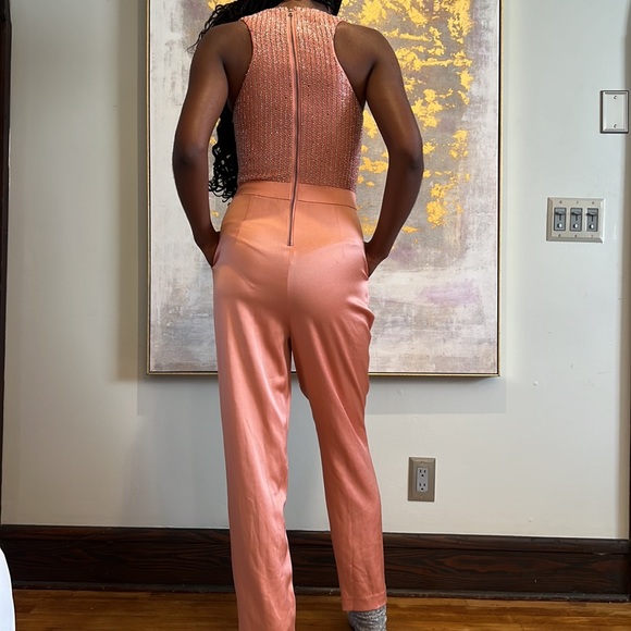 Beaded and Satin Jumpsuit sleeveless Salmon Color - Picture 3 of 15